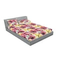 thumbnail image 2 of Flowers Fitted Sheet & Pillow Sham Set, Watercolor Style Blossoming Tulips and Irises Garden of Hope Love Romance, Decorative Printed 3 Piece Bedding Decor, King, Dried Rose Mustard, by Ambesonne, 2 of 2