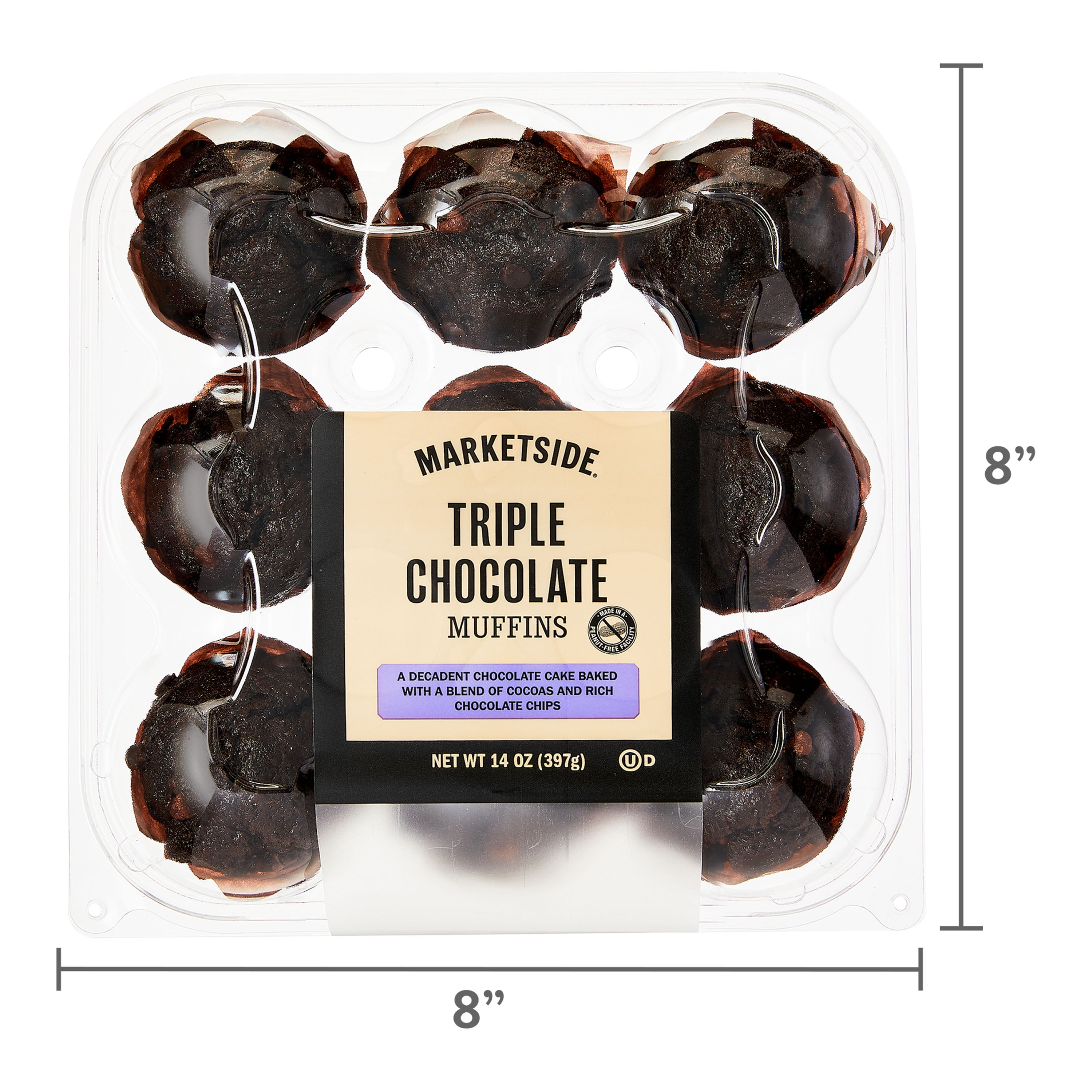 Marketside Triple Chocolate Baked Muffins, 14 oz, 9 Count (Bakery Fresh, Sweet Dessert)