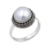 Natural Pearl Gemstone Real 925 Sterling Silver Adjustable Handmade Finger Ring For Women, Unique Ethnic Tribal Designer Filigree Engraving Fashion Modern Party Oxidized Jewelry, June Birthstone