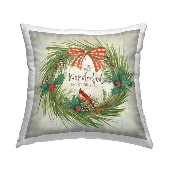 Stupell Industries Most Wonderful Time Wreath Decorative Printed Throw Pillow, 18 x 18