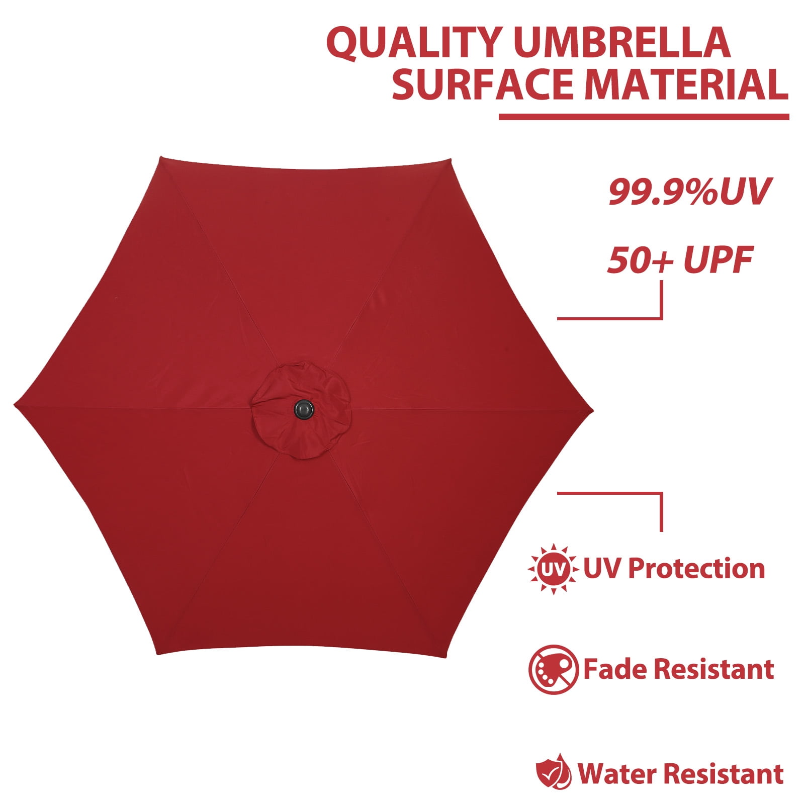 Autlaycil 9ft Outdoor Patio Umbrella, Durable Ribs with Tilt and Crank for Table, Garden, Poolside - Red