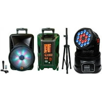 MR DJ DJ15BAT  15" Portable Bluetooth Speaker   Speaker Stand   18-LED Moving Head DJ Light