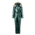 thumbnail image 3 of Baberdicy Ski Clothes Women Solid Casual Thick Hot Snowboard Skisuit Outdoor Sports Zipper Cotton Padded Jumpsuit Hooded Ski Suit Plus Size Tops Green, 3 of 8