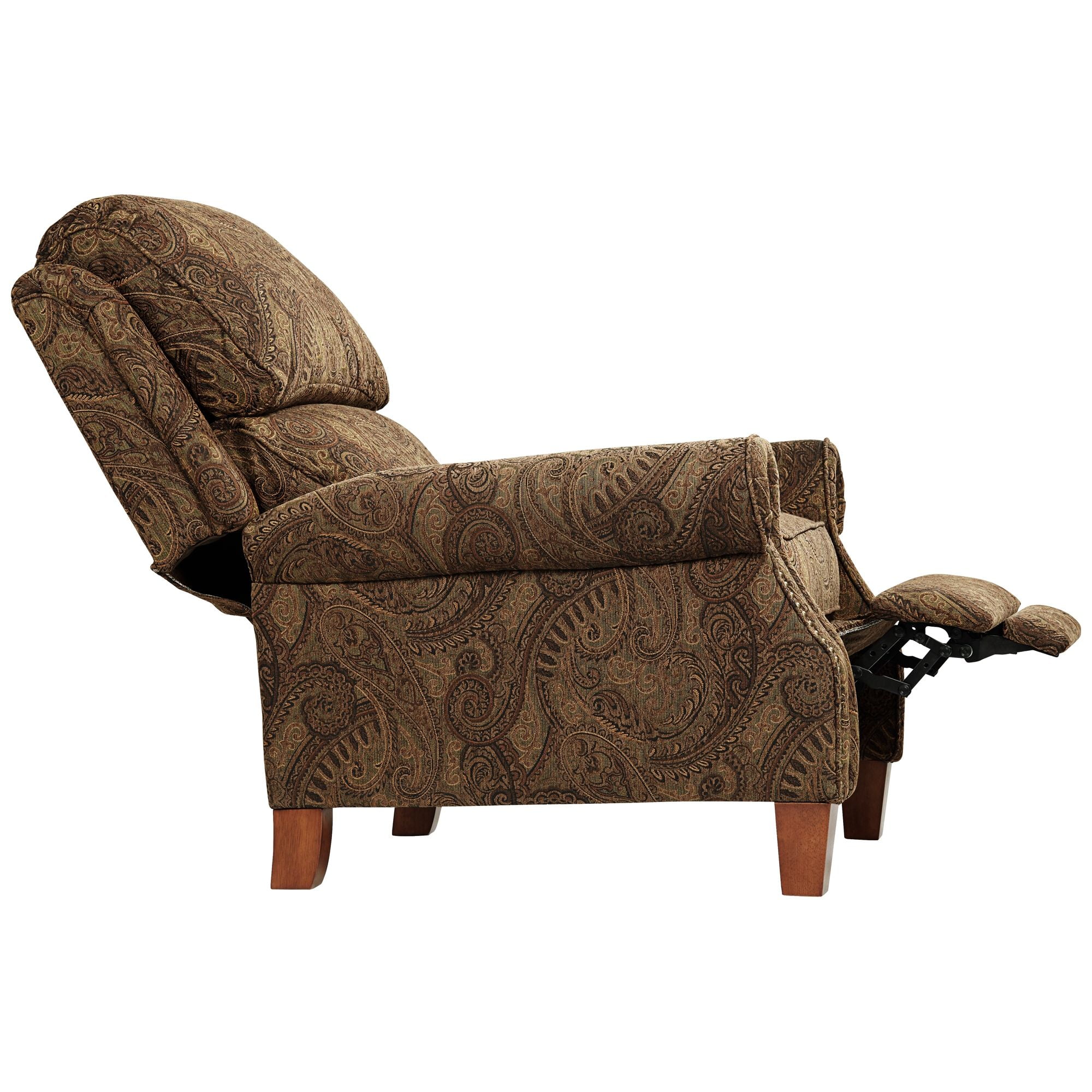 Kensington Hill Beaumont Warm Brown Paisley Patterned Fabric Recliner Chair Comfortable Push Manual Reclining Footrest for Bedroom Living Room Reading