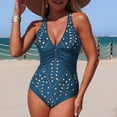 thumbnail image 4 of BOBOGOJP Women Sexy One Piece Swimsuit V Neck Tummy Control Bathing Suits Hollow Monikini Swimwear Blue for Size M, 4 of 7