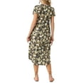 thumbnail image 3 of Vestido midi floral casual de verano con cuello en V y mangas cortas INSPIRE CHIC para mujer, suelto, con bolsillos, talla XL, color amarillo, 3 of 6