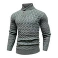 thumbnail image 3 of Men's Sweater Long Sleeve Button Mock Neck Solid Cable Knit Sweater Pullover Top Gray S, 3 of 3