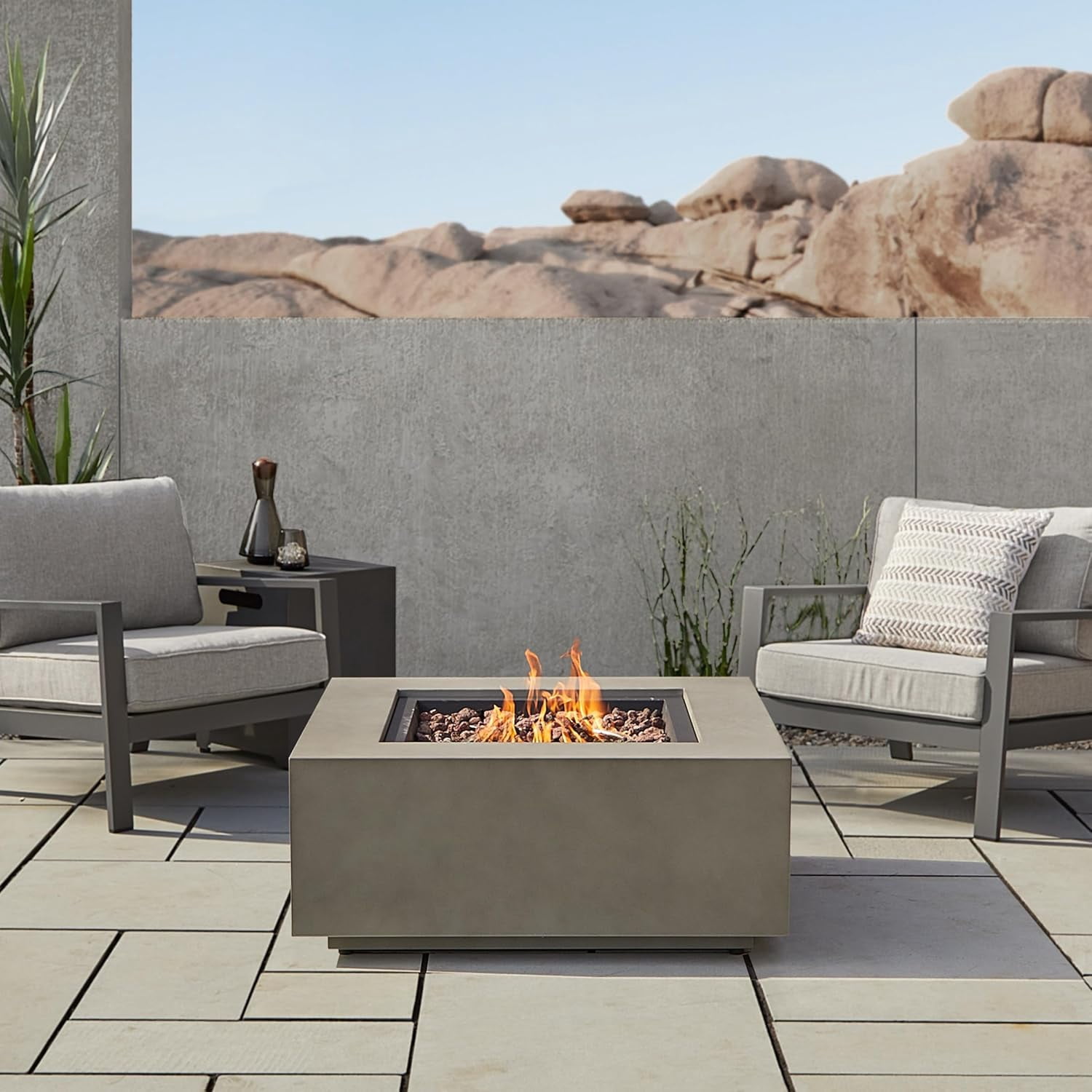 Real Flame Aegean 36" Square Steel Propane or Natural Gas Fire Pit Table in Mist Gray