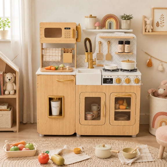 Teamson Kids Little Chef Cyprus Wooden Play Kitchen with 14-Piece Accessory Set