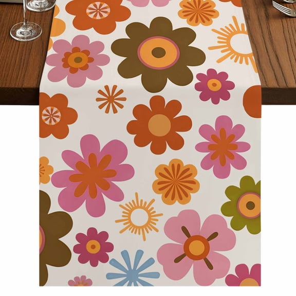 Table Runners 72 Inches Long Dress Scarves, Bohemia Floral Farmhouse Kitchen/Dining Table Runner, Coffee Tablerunners, Vintage Orange Pink Flowers Boho Style Beige 14x72 Inch