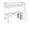 thumbnail image 5 of Harper & Bright Designs Twin Size Loft Bed with Desk, Drawers and Storage Shelves, Wooden High Loftbed Frame with Cabinet for Boys Girls Adults Bedroom, White, 5 of 11