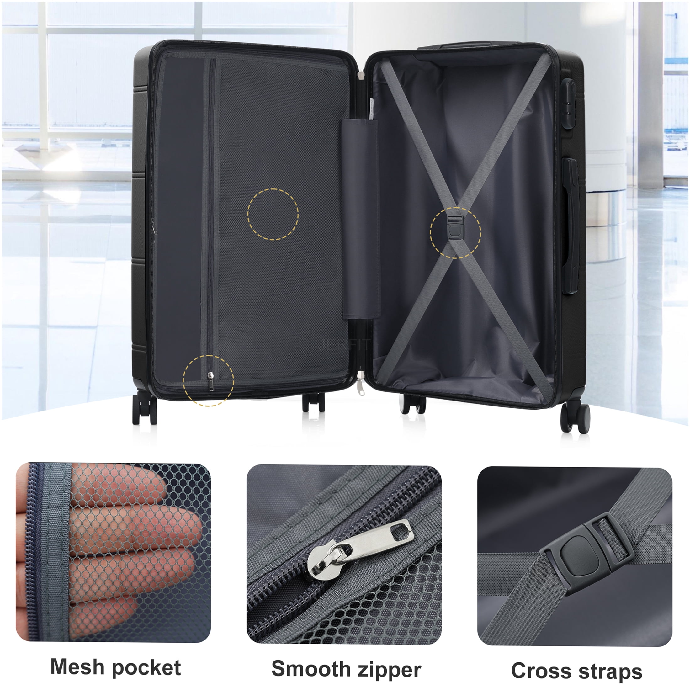 JERFIT 6-Piece ABS Hardshell Luggage Set with TSA-Approved Lock, 360° Spinner Wheels, Lightweight Suitcase Travel Set Includes Carry-On, Checked Bag, Duffel & Toiletry Bag