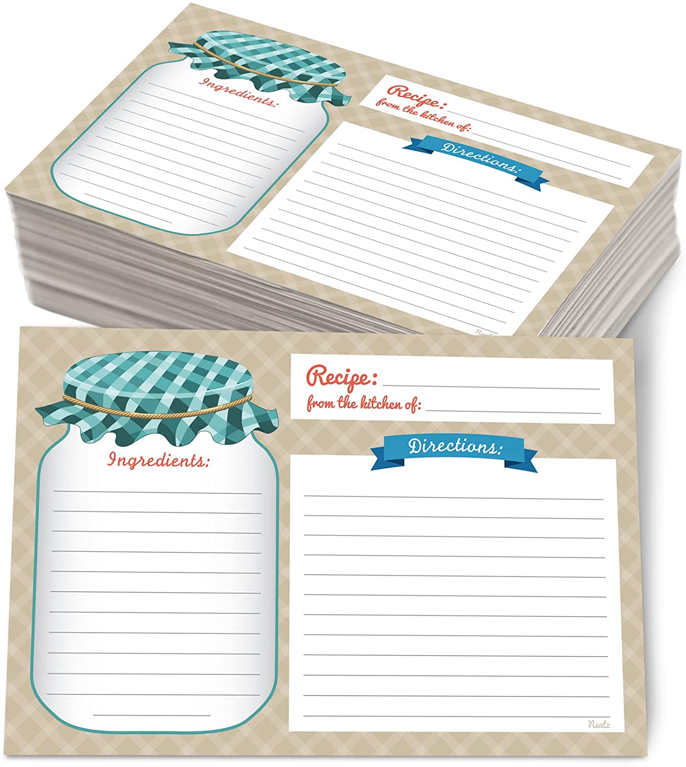 Mason Jar Recipe Cards - 50 Double Sided Cards, 4x6 inches. Thick Card Stock$$Home Decor, Kitchen, & Other