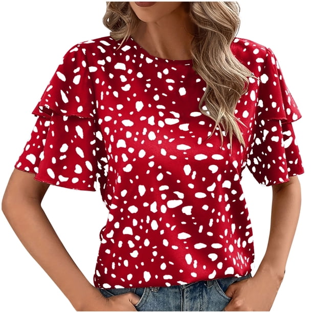 Camiseta de Cuello Redondo de Impresión de Verano de Manga Corta para las Mujeres, Top Casual para el Hogar Y el Uso Diario
