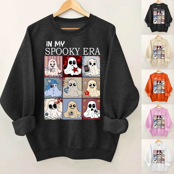 Aboser Womens Spooky Casual Sweatshirt Pullover Long Sleeve Tunics Going Out Cute Tops Lightweight Soft Round Neck Sweatshirts