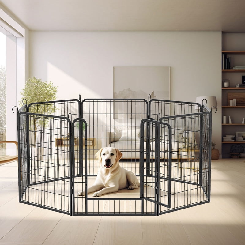 LONGHEXINA 8 Panels Heavy Duty Metal Playpen with door 31.7"H Dog Fence Pet Exercise Pen for Outdoor Indoor