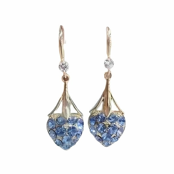 Elegant Heart-Shaped Blue Crystal Drop Earrings for Women, Sterling Silver Leverback Dangle Earrings,Sparkling Lightweight Statement Earrings for Daily Wear
