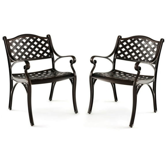 YYAo Patio Dining Chairs, Outdoor Furniture Set Bistro Chairs, Cast Aluminum Dining Chairs Set of 2 with Patio Chairs Armrests Flower Pattern-Bronze