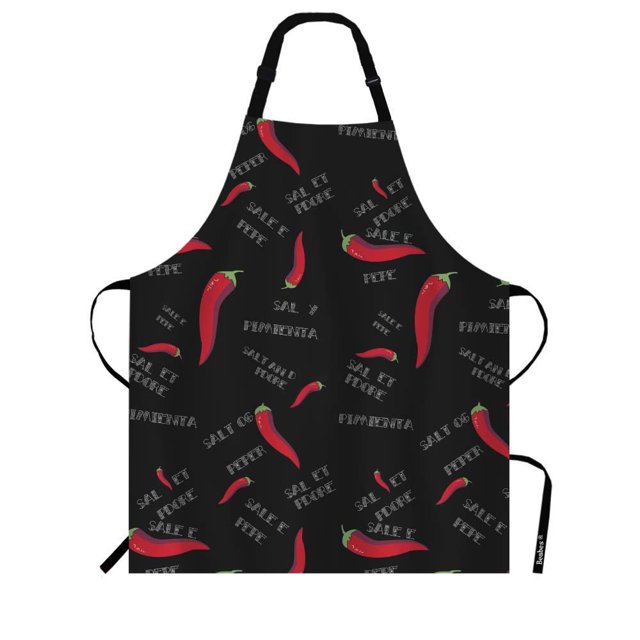 Beabes Delantal de cocina con chiles rojos picantes, chile ojo de pájaro, fondo negro, delantal de cocina para chef, restaurante, limpieza del hogar, pintura para servir, 27 pulgadas x 31 pulgadas