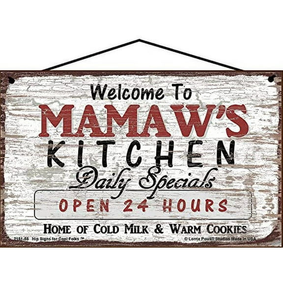 5x8 Vintage Style Kitchen Sign Welcome to Mamaw's Kitchen Daily Specials Open 24 Hours Home of Cold Milk and Warm Cookies Mother's Day Gift for Grandmothers Home Décor for Grandma