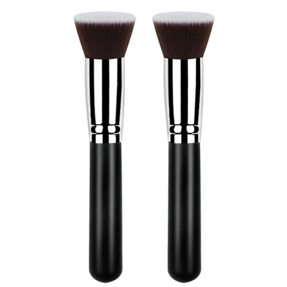 2pcs Foundation Blush Brush Makeup Brushes for Liquid Cream Powder Professional Cosmetics Blender Brush Face Blending Buffing Brushes Thick Soft Synthetic Fibers Flat Top (Pink)