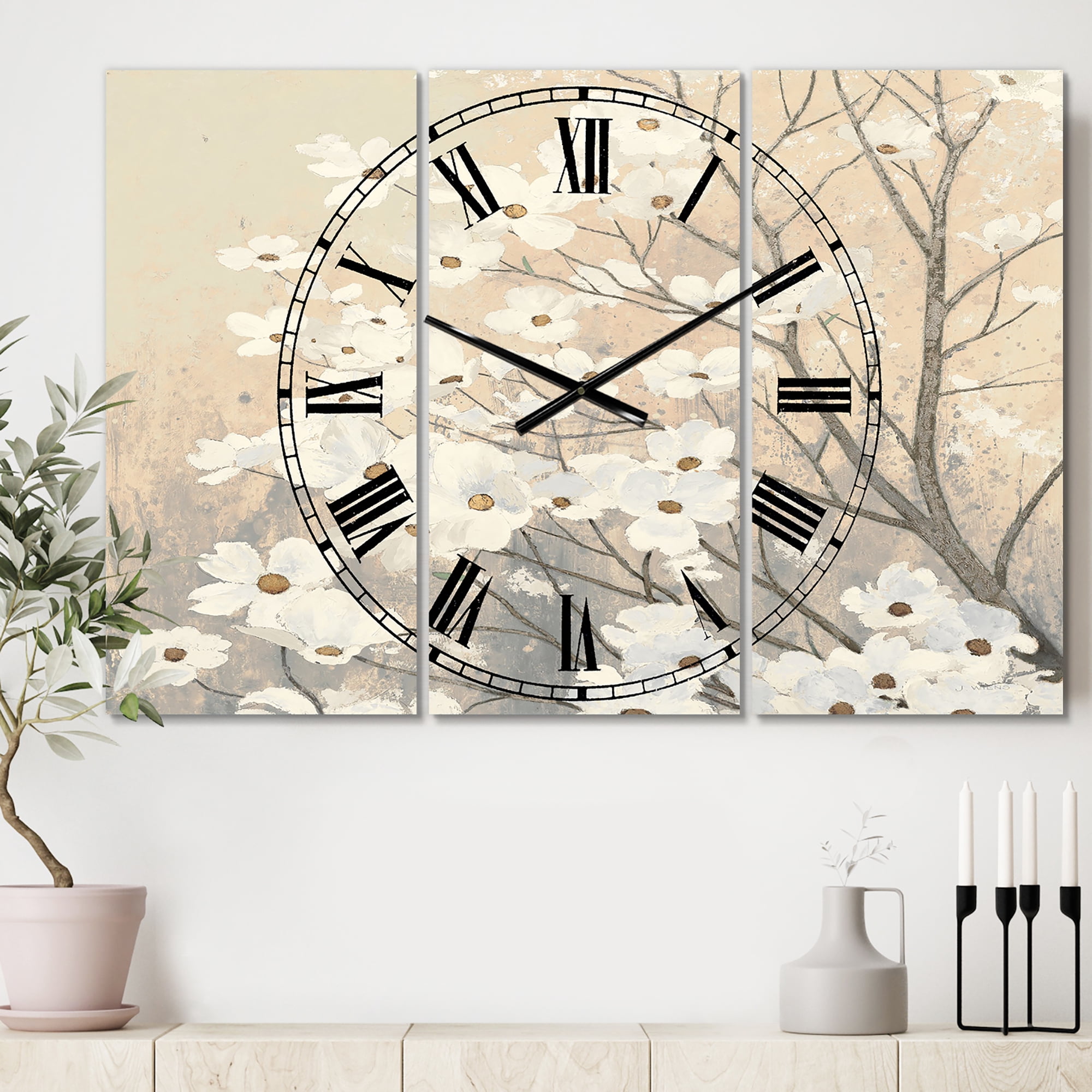 Designart 'Brown onn Grey Blossoms' Traditional Wall Clock