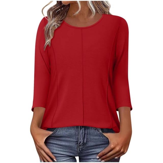 Wo-Fusoul Haut pour Femmes, Blouse Décontractée à Manches 3/4, Col Rond, Couleur Unie, Coupe Ample, Printemps Été, Vert Armée