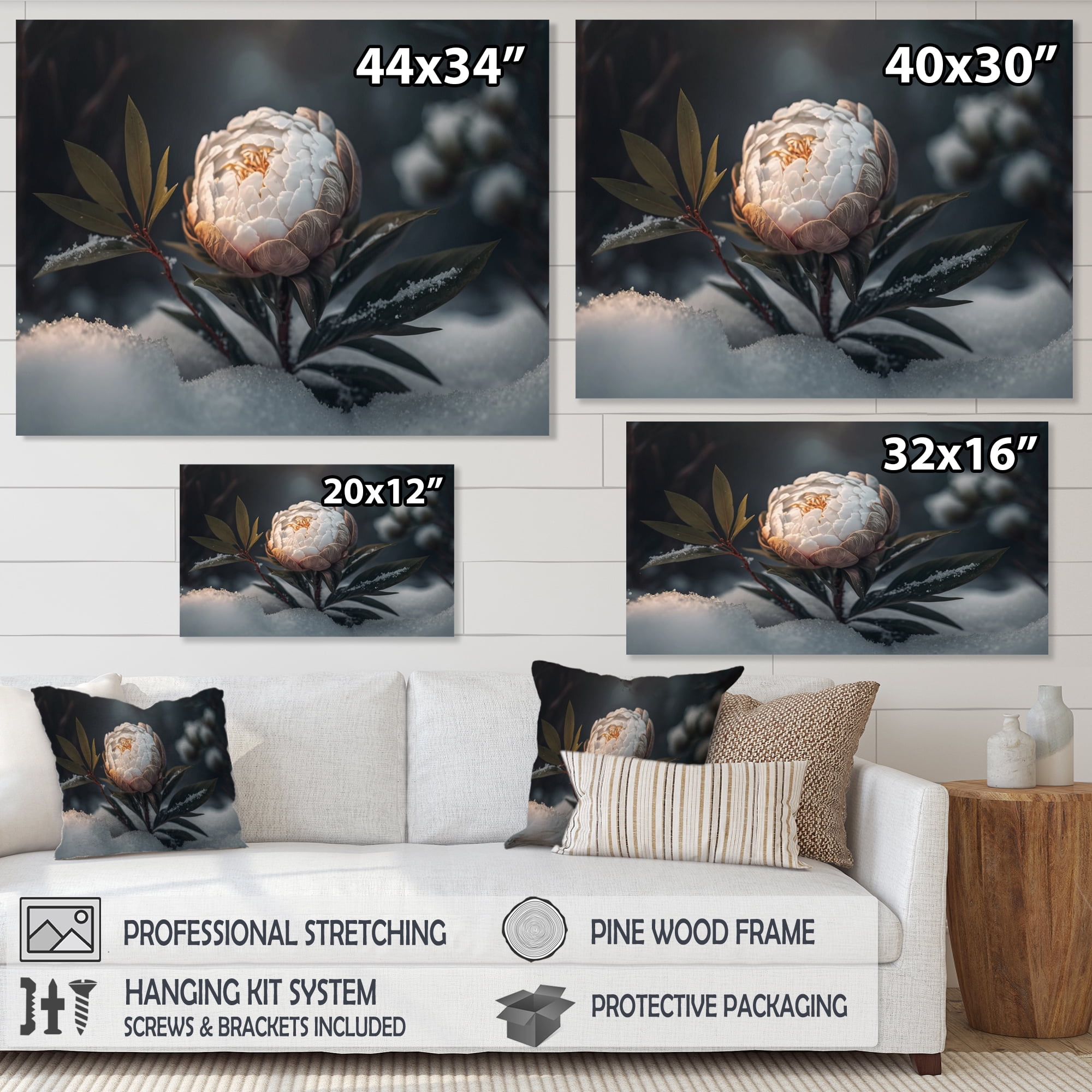 Designart A Blooming White Peony Flower In Winter III Canvas Wall Art