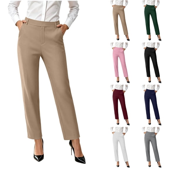 Ninixx Womens Straight Leg Business Casual Slacks Elastic Waist Dressy Trousers with Pockets Work Office Outfits for Daily Wear