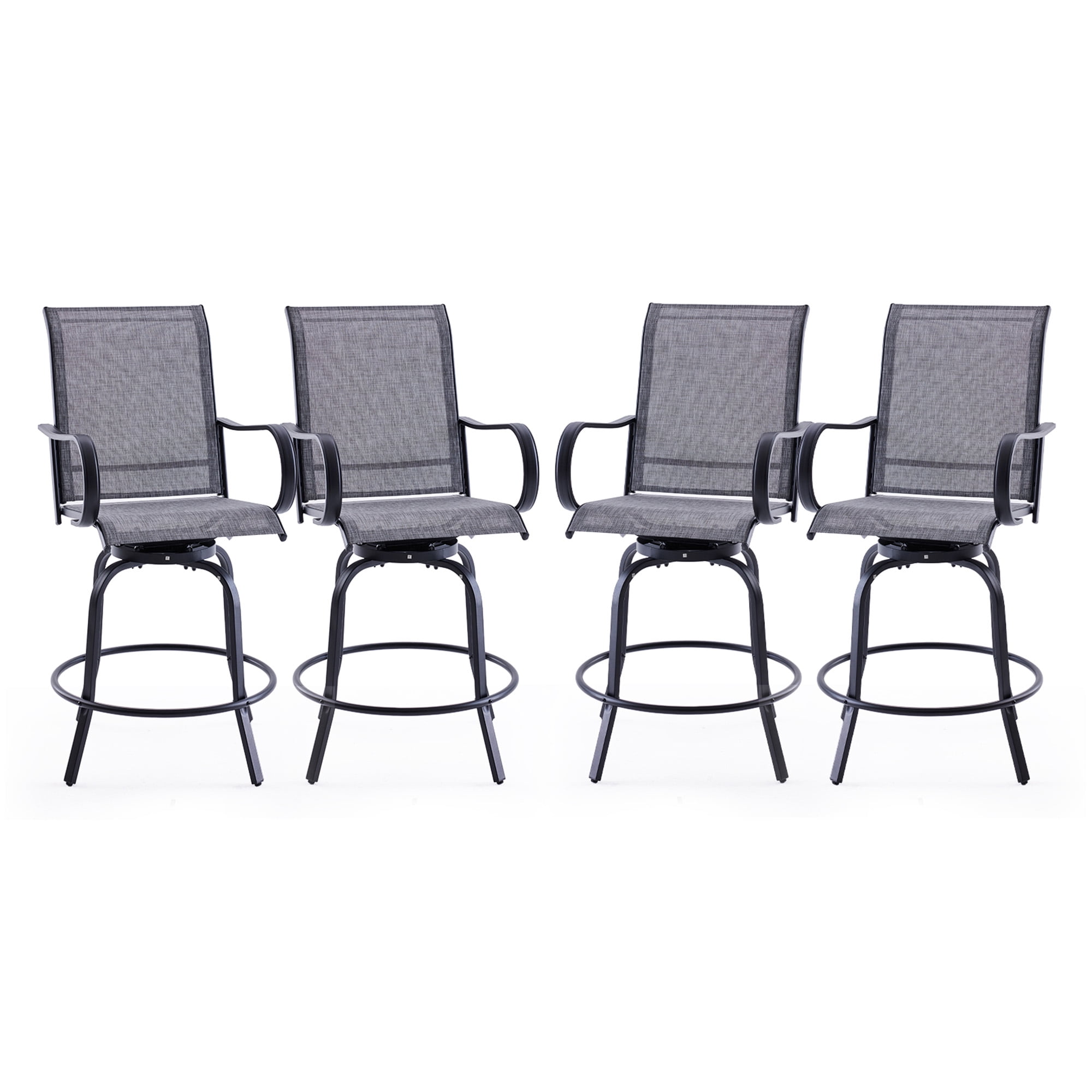 MAYEERTY 4-Piece Outdoor Bar Height Tall Stools Set,Textilene,360°Swivel, Ergonomic for Balcony, Gray