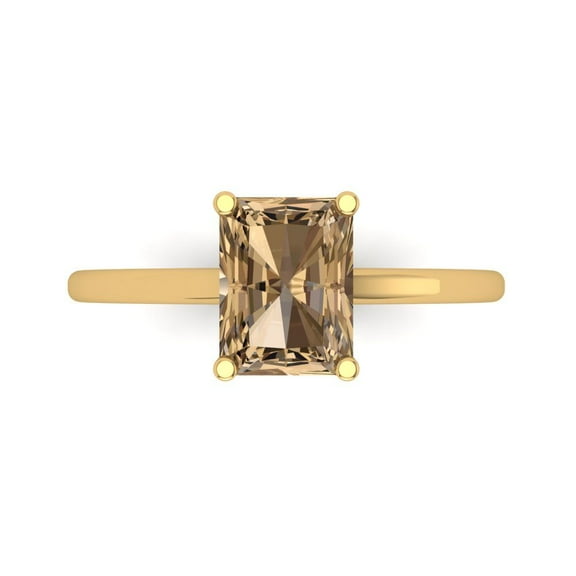 2 ctw Solitaire Anniversary Ring for Women | Emerald Cut Simulated Champagne Diamond | Hyperallergenic Solid 14K Yellow Gold