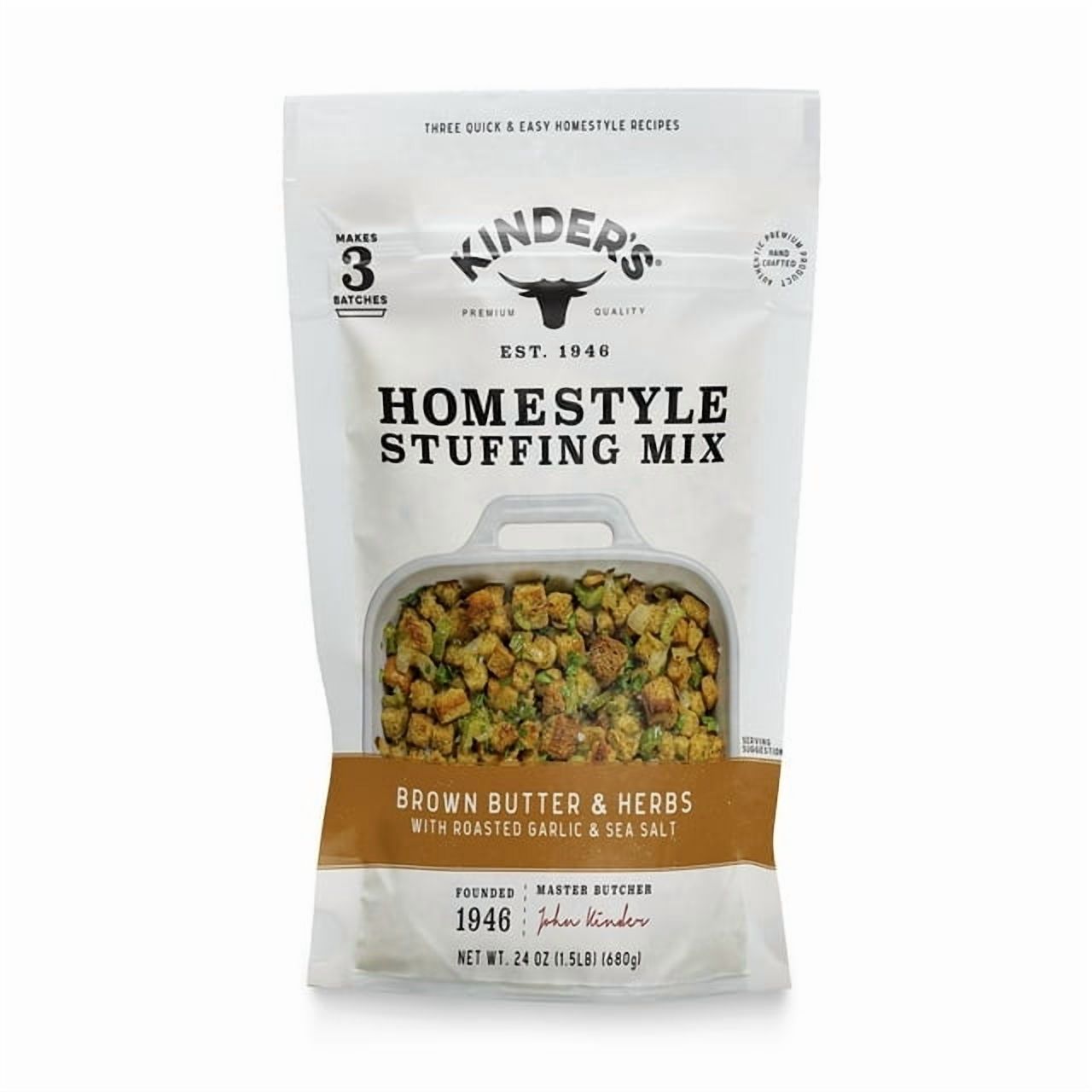 Kinder’s Homestyle Stuffing Mix, 24 oz-3pk, With Olive White Bowl By OMA