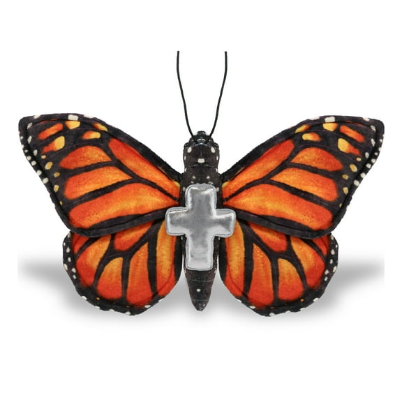 DolliBu Wild Collection Orange Butterfly Stuffed Animal with Silver Cross Plush - Baptism Gifts for Boys and Girls, Dedication Christening Gifts Plush Prayer Toy Healing Stuffed Animal - 12 Inches