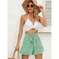 thumbnail image 6 of Chiclily Women's Wide Leg Shorts High Waist Adjustable Belted Loose Summer Lounge Shorts with Pockets, US Size Large, Leaves Green, 6 of 7
