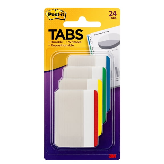 Tabs, Lined, 1/5-Cut Tabs, Assorted Primary Colors, 2" Wide, 24/Pack | Bundle of 5 Packs
