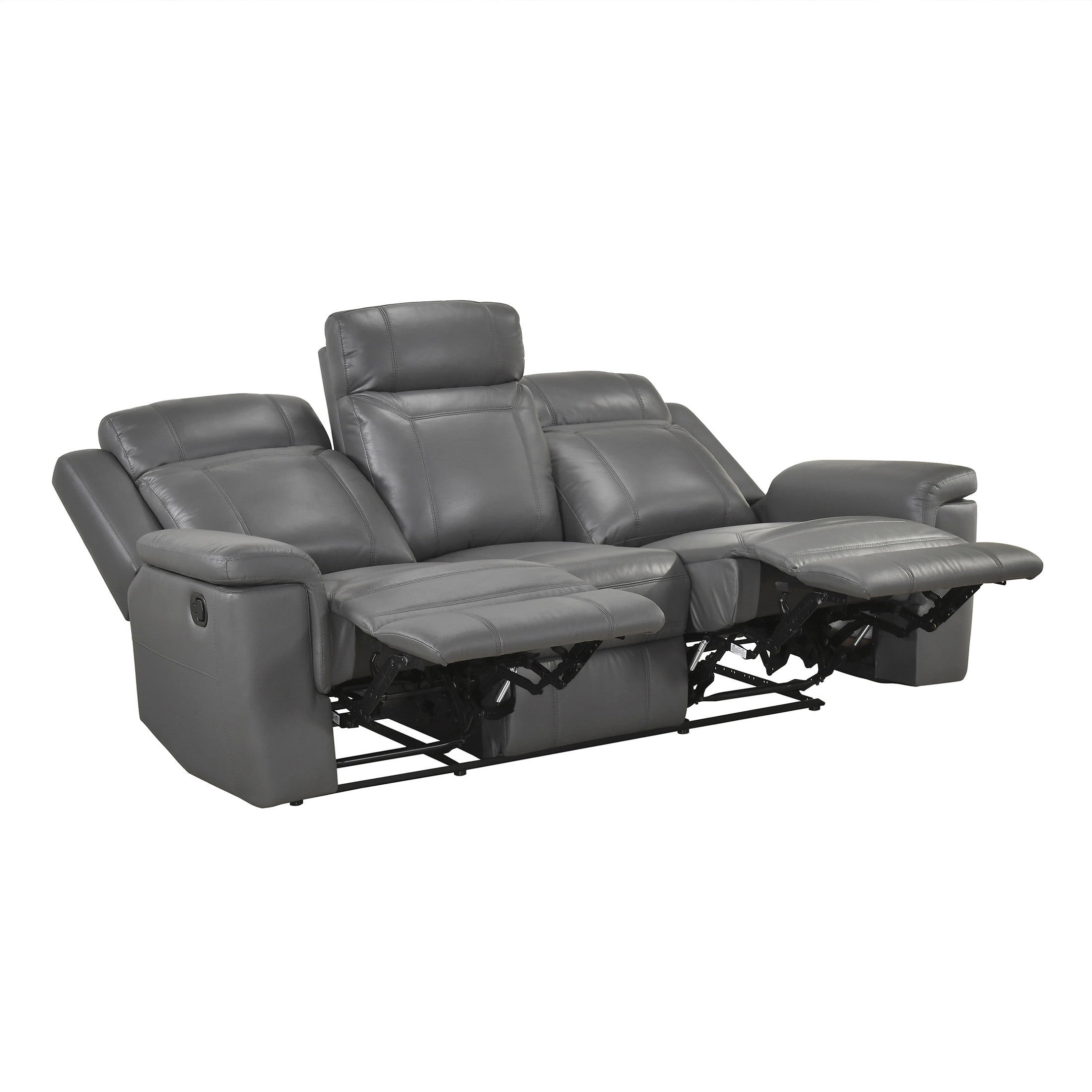 OakvillePark Livaro Leather Match Manual Double Reclining Sofa, Dark Gray