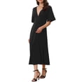 thumbnail image 4 of INSPIRE CHIC Deep V Neck Women's Short Sleeve a Line Swing Flared Midi Dress Black S, 4 of 5