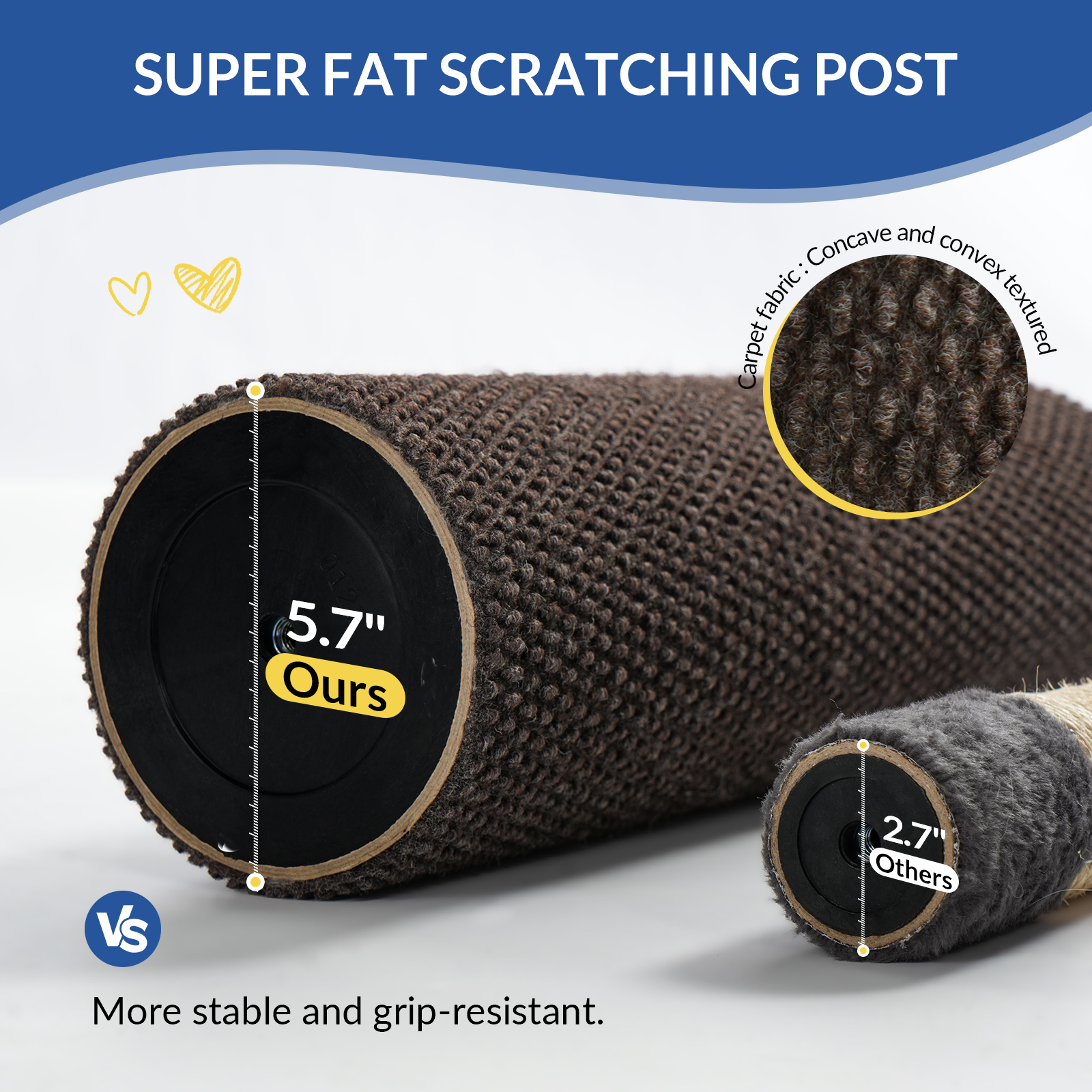 Cat Craft 41.73 ” Brown Faux Fur Large Cat Scratching Post with Replaceable Toys and Sturdy Base