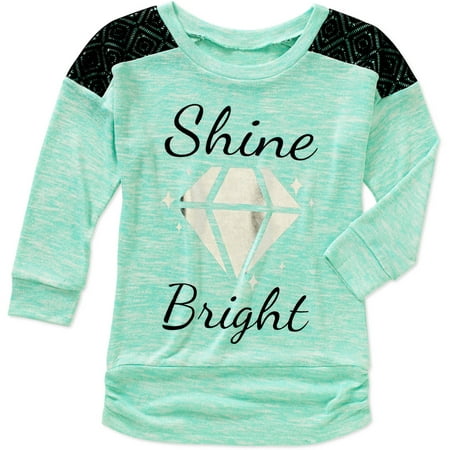 Miss Chievous Girls' 3/4 Raglan Sleeve Shine Bright Tunic with Crochet ...
