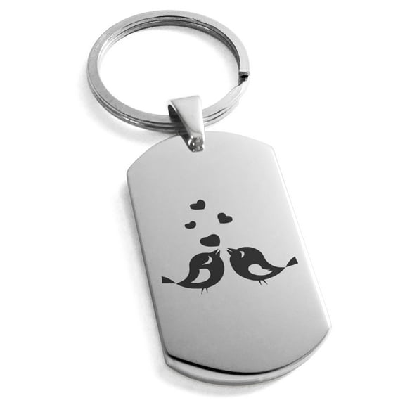 Tioneer Stainless Steel Lovebirds Heart Engraved Dog Tag Keychain Keyring