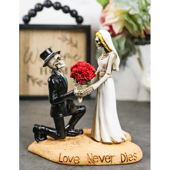 Love Never Dies Wedding Bride Groom Skeletons With Roses Cake Topper Figurine