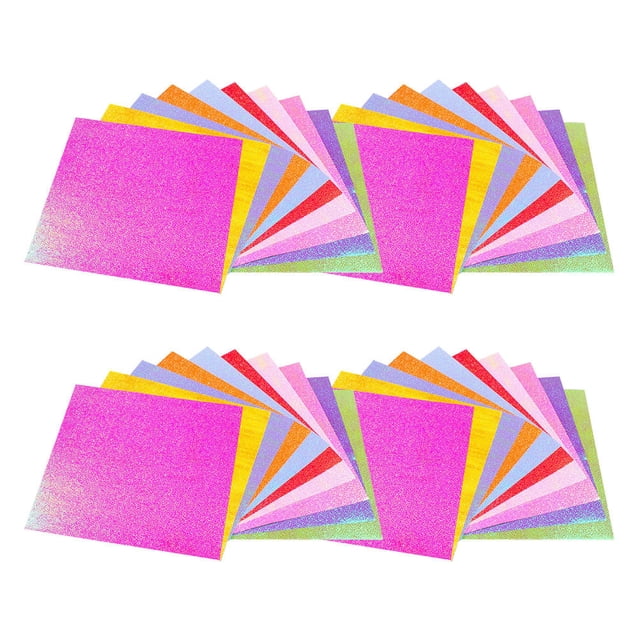BEADCEST 100Pcs Origami Folding Paper Sheet Glitter Handmade Assorted Color For Diy And Crafting