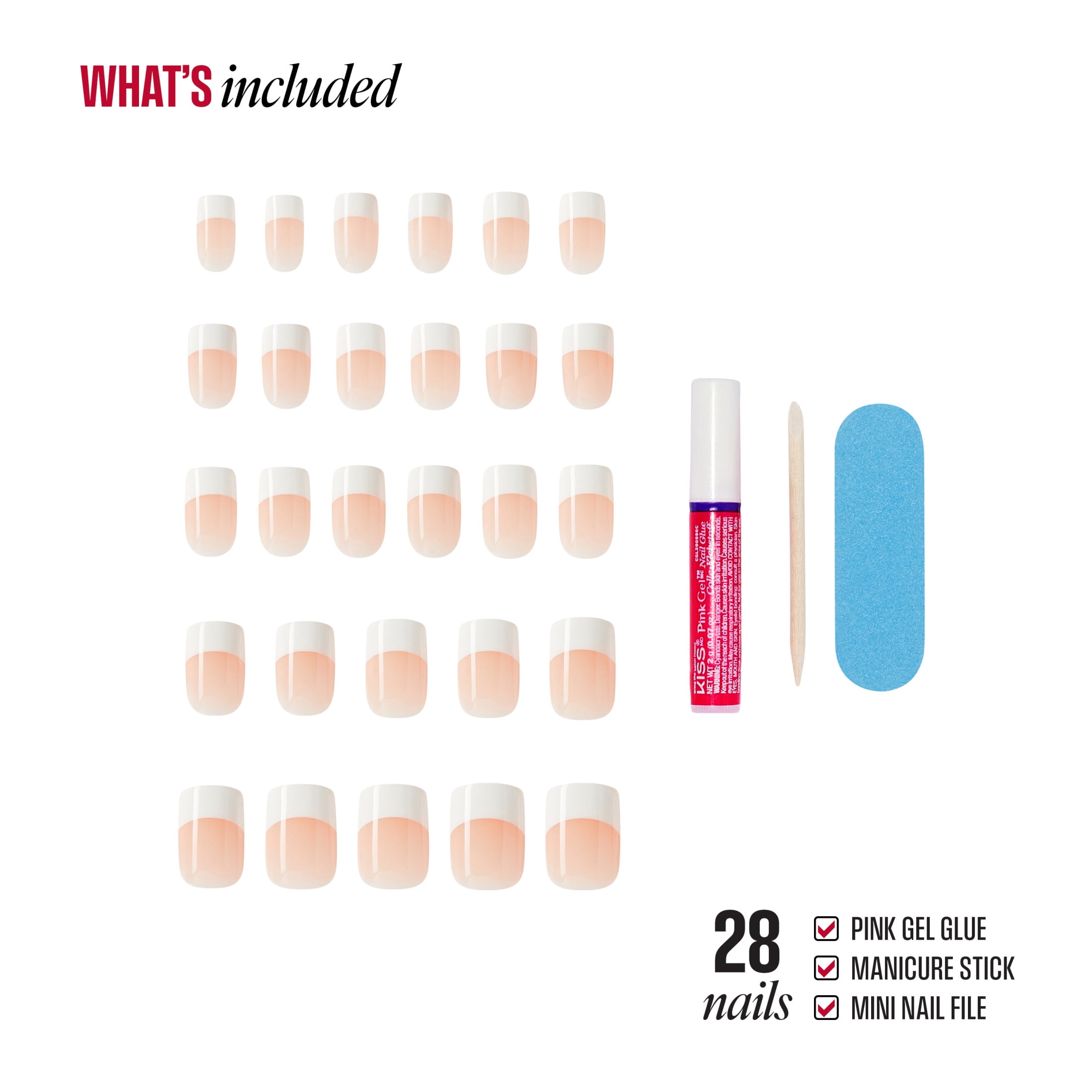 Broadway by Kiss French Tip Press On Nails, ‘Infinite’, White, Short Squoval, 28 Count