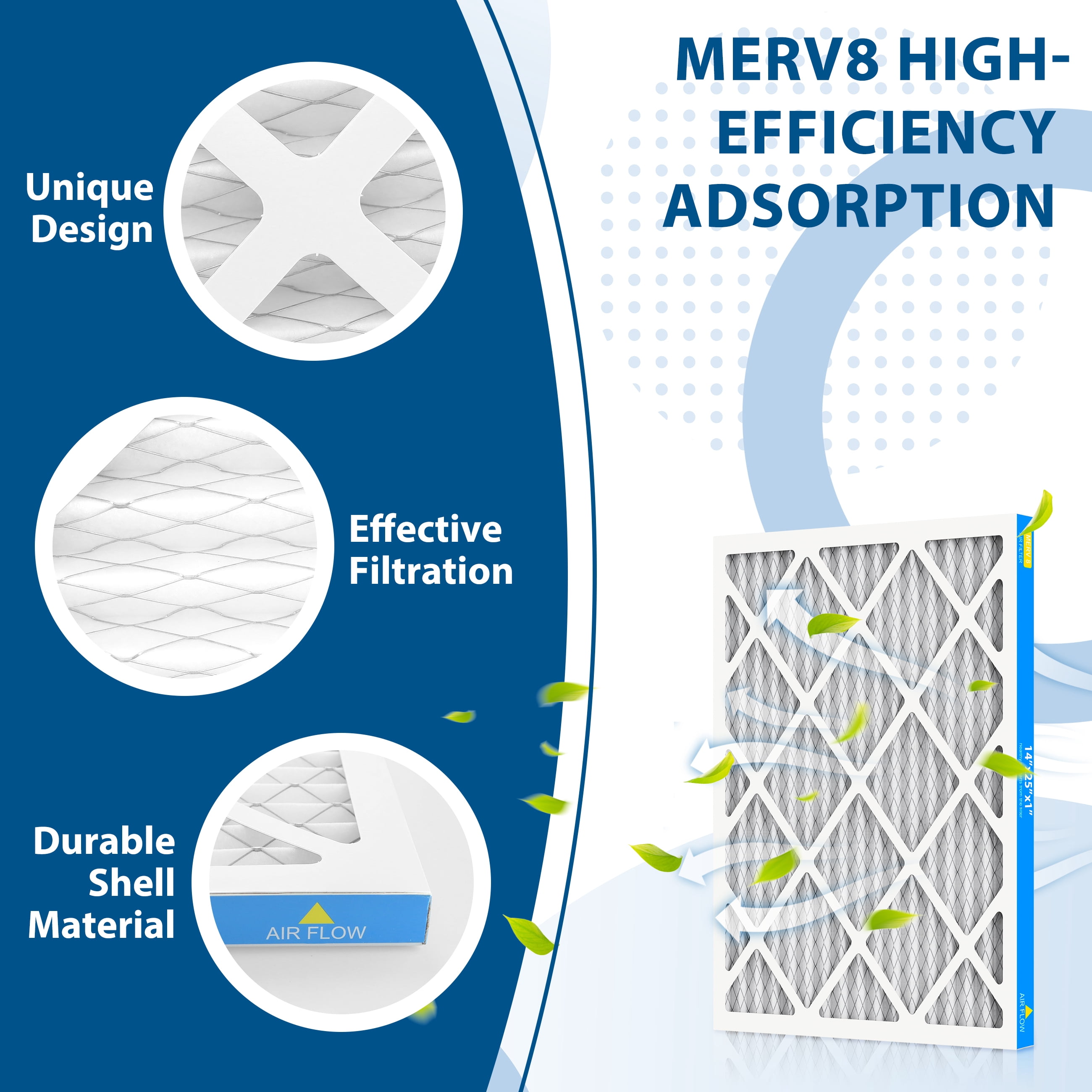 AMI PARTS 14x25x1 MERV 8 Pleated Filter,HVAC Furnace Air Filter Removes Pollen and Dust