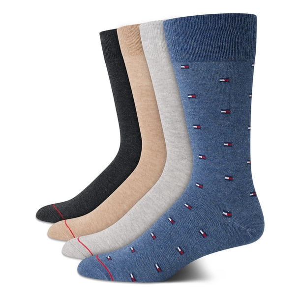 Calcetines de vestir Tommy Hilfiger, paquete de 4, cómodos y elásticos, con cuello redondo, para hombre