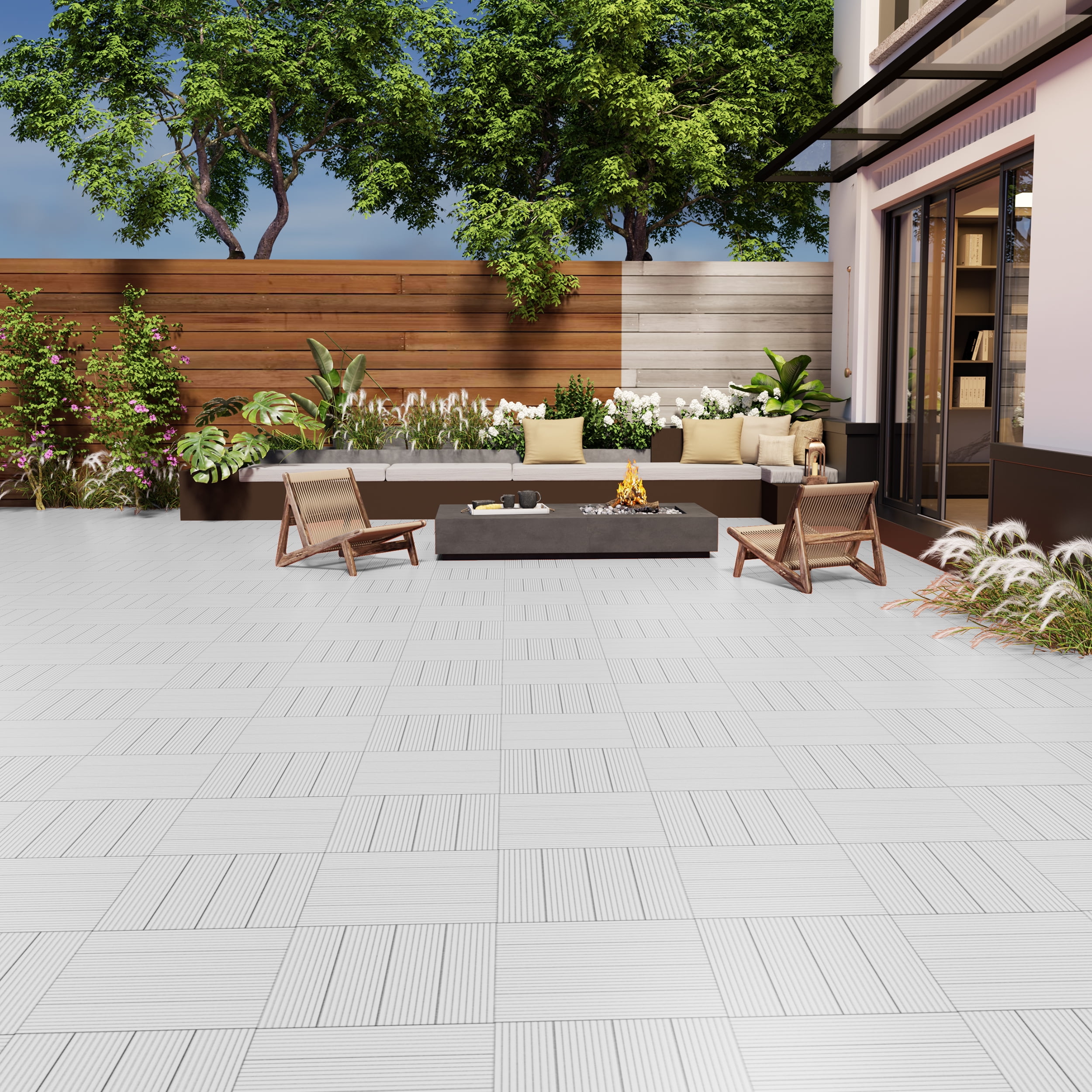 TrumanPick 72 PCS Deck Tiles Patio Pavers Interlocking Flooring Tiles 12"W x 12"L Waterproof Outdoor Flooring for Patio Garden Balcony Backyard All Weather Use, Light Gray