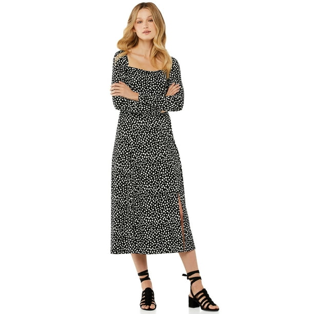 Scoop Women’s Square Neck Midi Front Slit Dress - Walmart.com