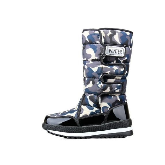 SIMANLAN Winter Snow Boots for Men Women Waterproof Warm Shoes Plush Lined Hiking Boots Women's Blue Camouflage 8