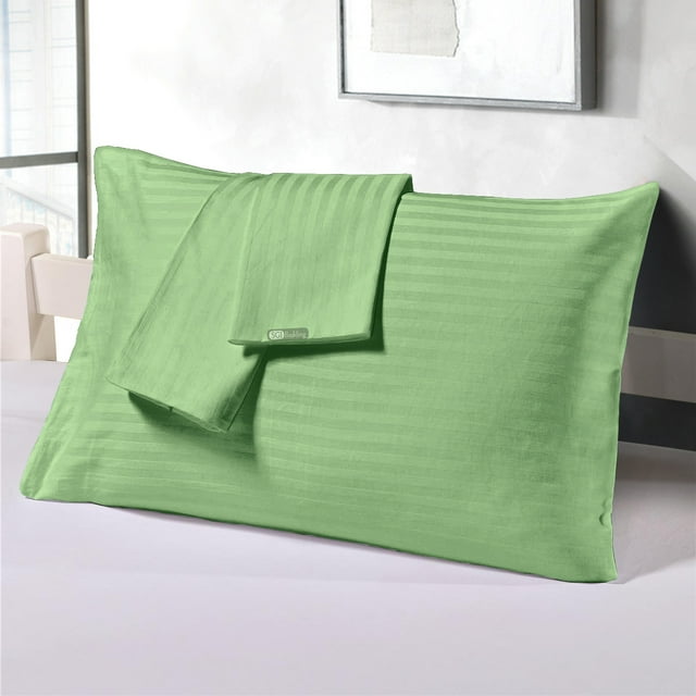 Egyptian Cotton Queen Size Pillow Covers Stripe Wrinkle & Fade