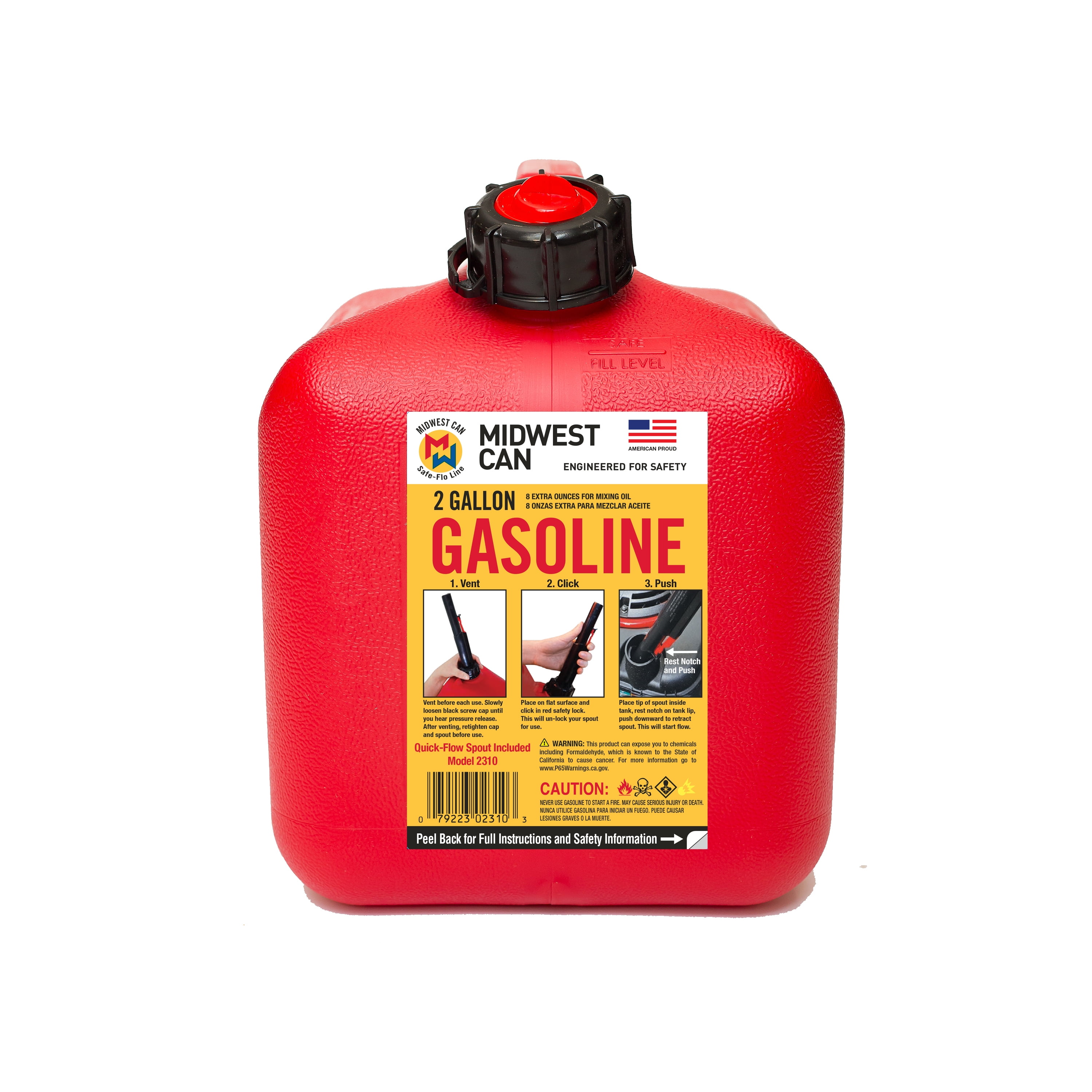Midwest Can 2 Gallon Auto Shut off Gasoline Can, 2310-4, Red in